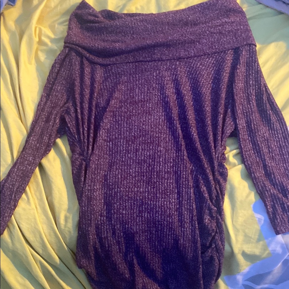 Maurices Purple Off-the-Shoulder Sweater with Cowl Neck and Relaxed Fit